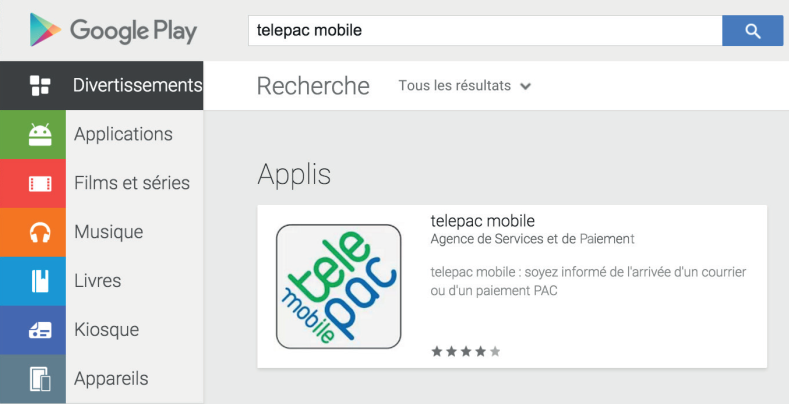 L'application " Telepac mobile " sur votre smartphone ou votre tablette