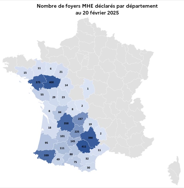 Nombre de foyers MHE déclarés par département au 20 février 2025