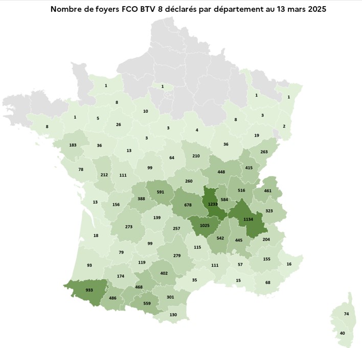 Répartition des foyers par département Sérotype 8