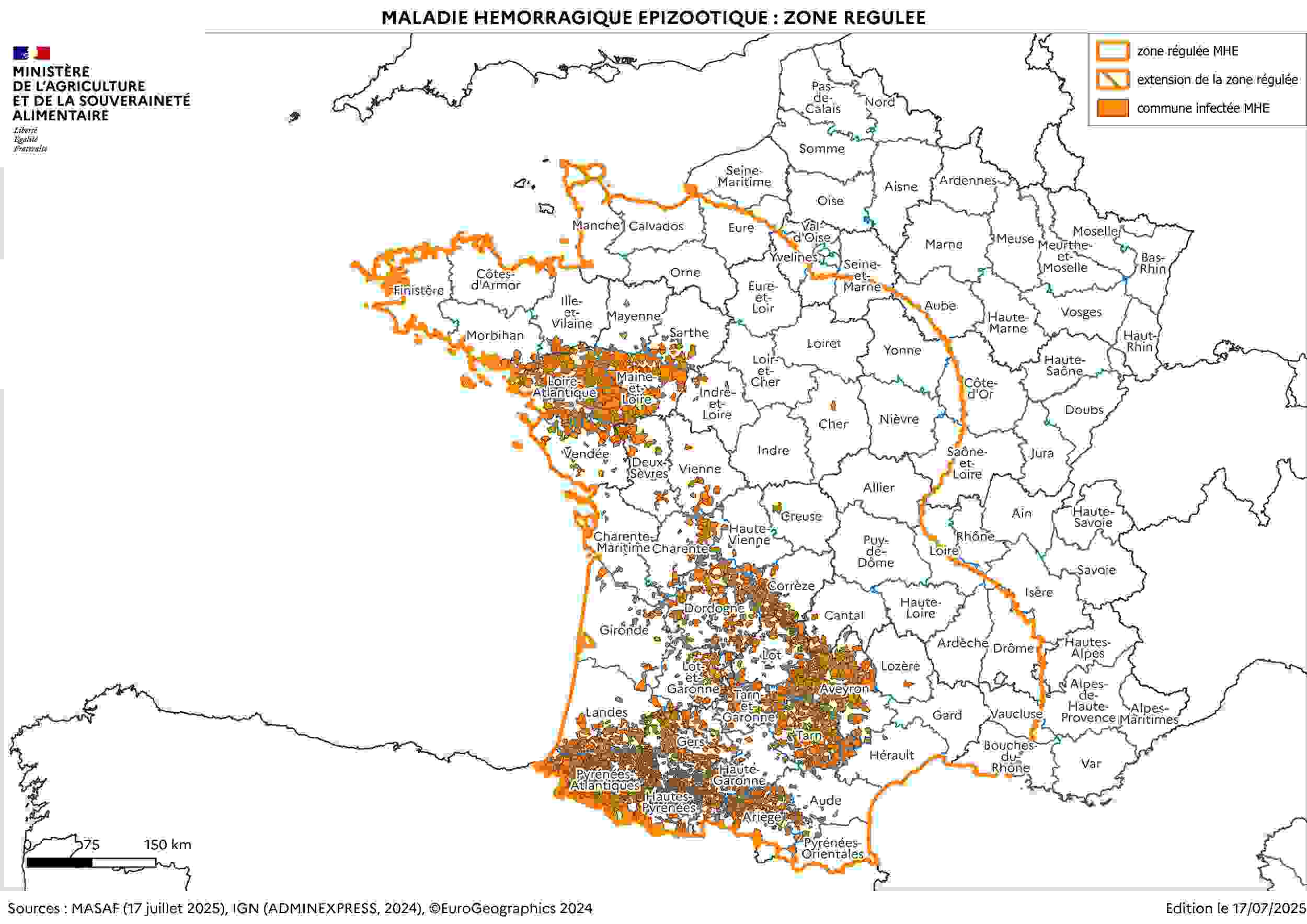 Maladie hémorragique épizootique : zone régulée