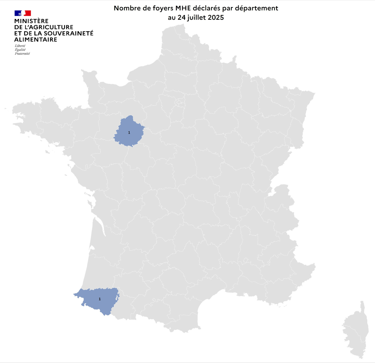 Nombre de foyers MHE déclarés par département au 24 juillet 2025
