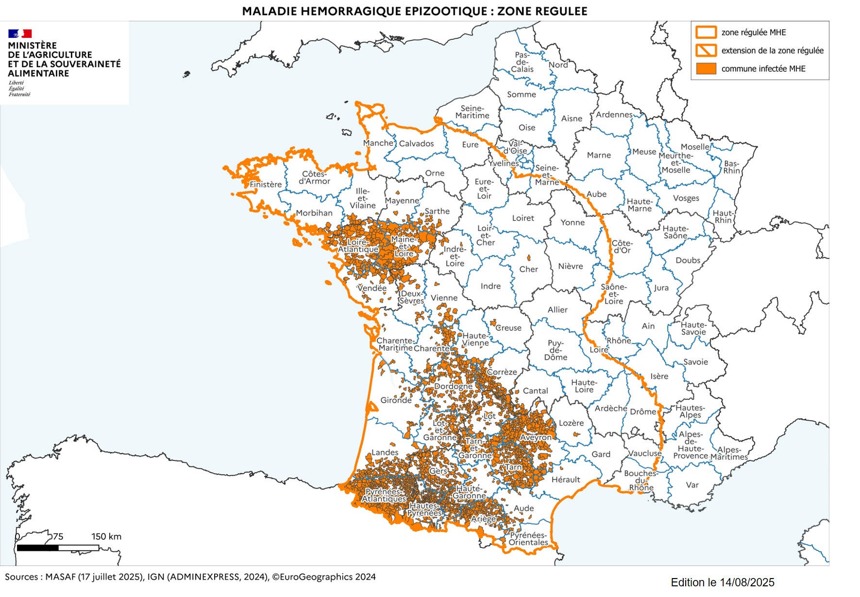 Maladie hémorragique épizootique : zone régulée