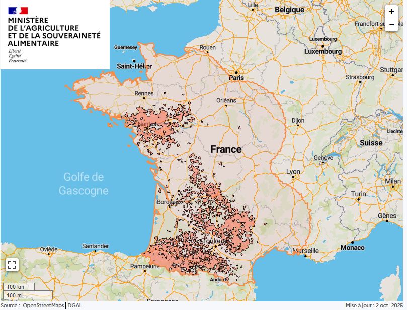 Maladie hémorragique épizootique : zone régulée
