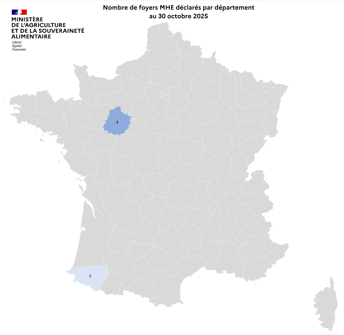 Nombre de foyers MHE déclarés par département au 30 octobre 2025