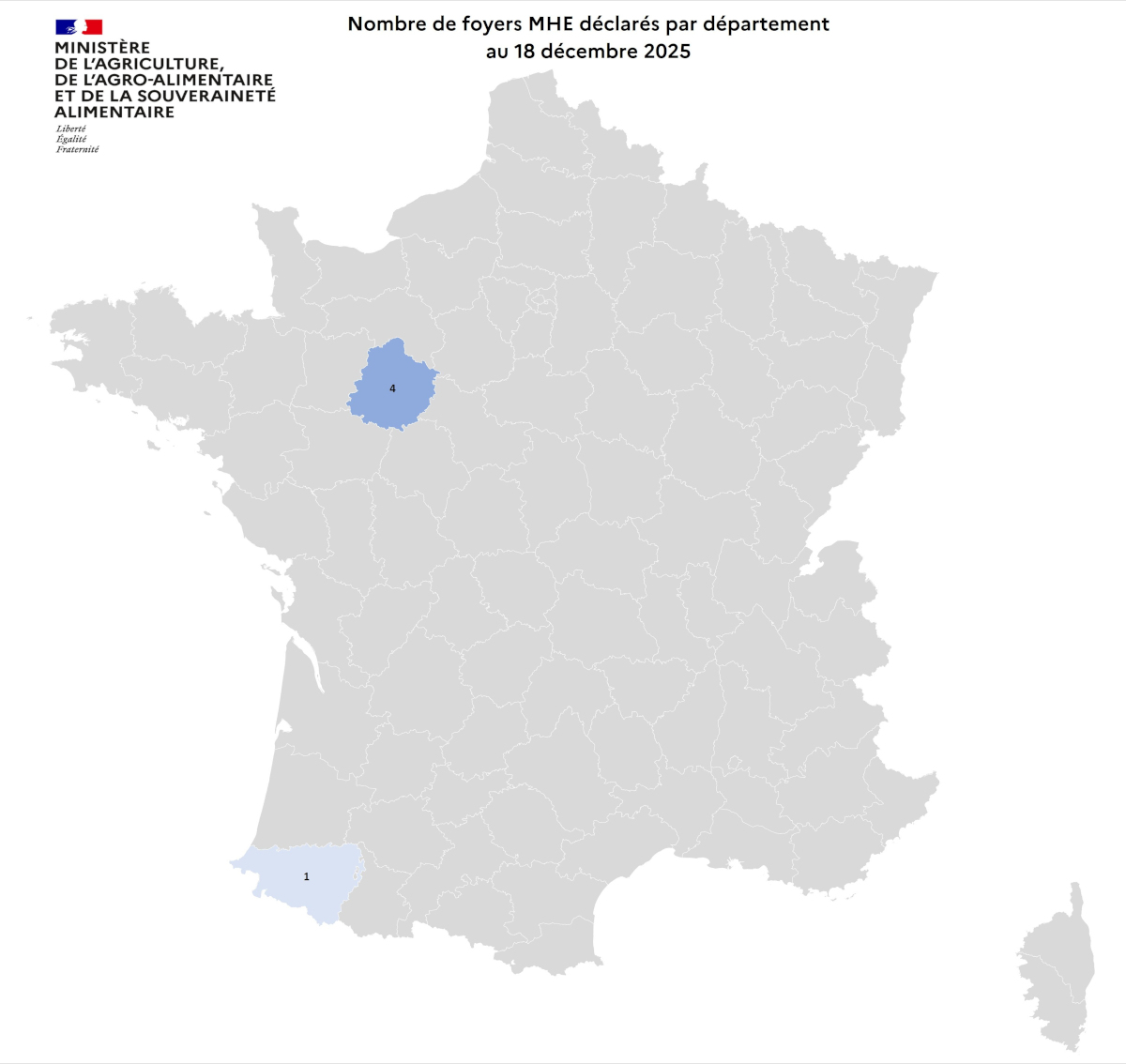 Nombre de foyers MHE déclarés par département au 18 décembre 2025