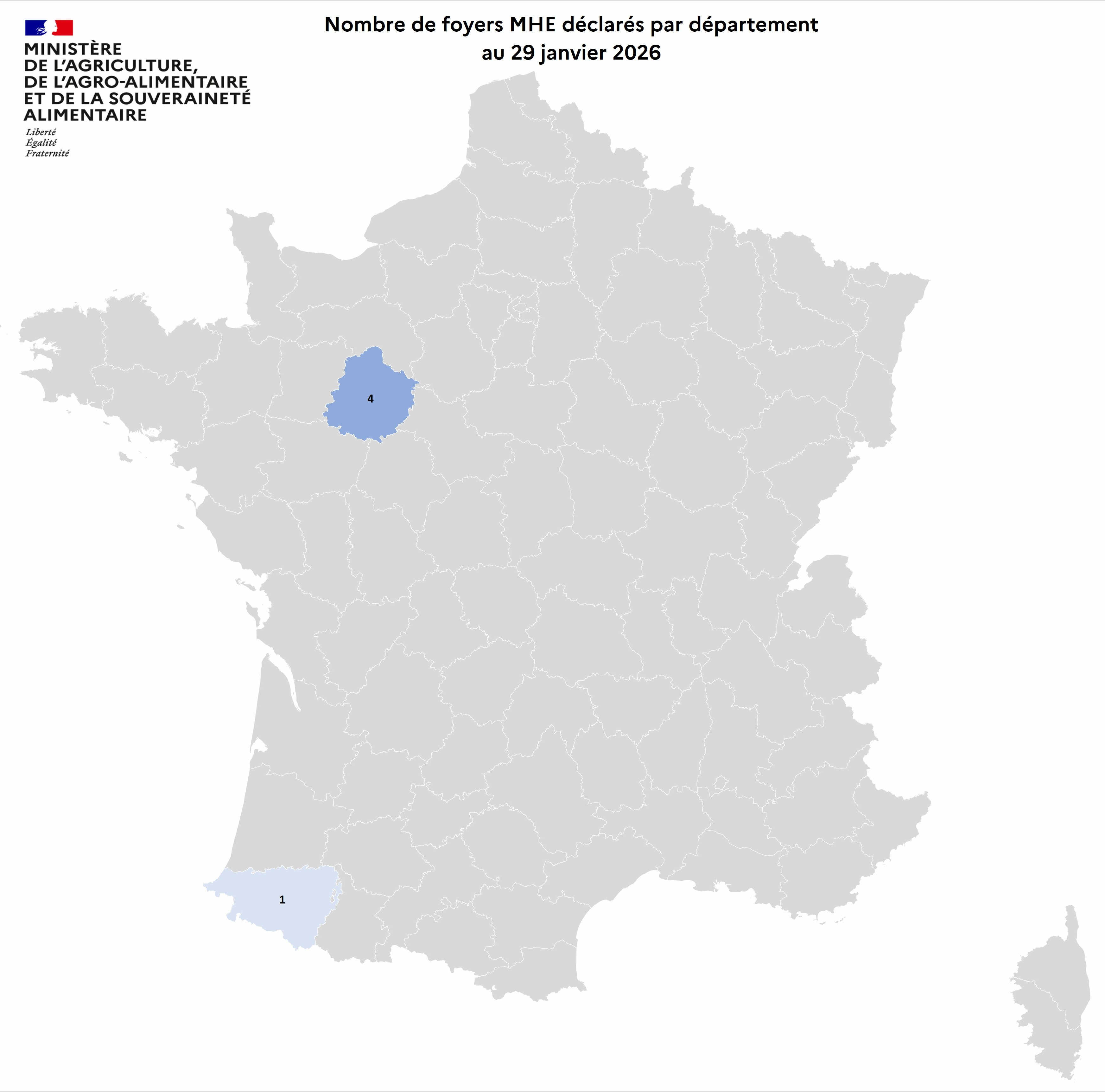 Nombre de foyers MHE déclarés par département au 29 janvier 2026