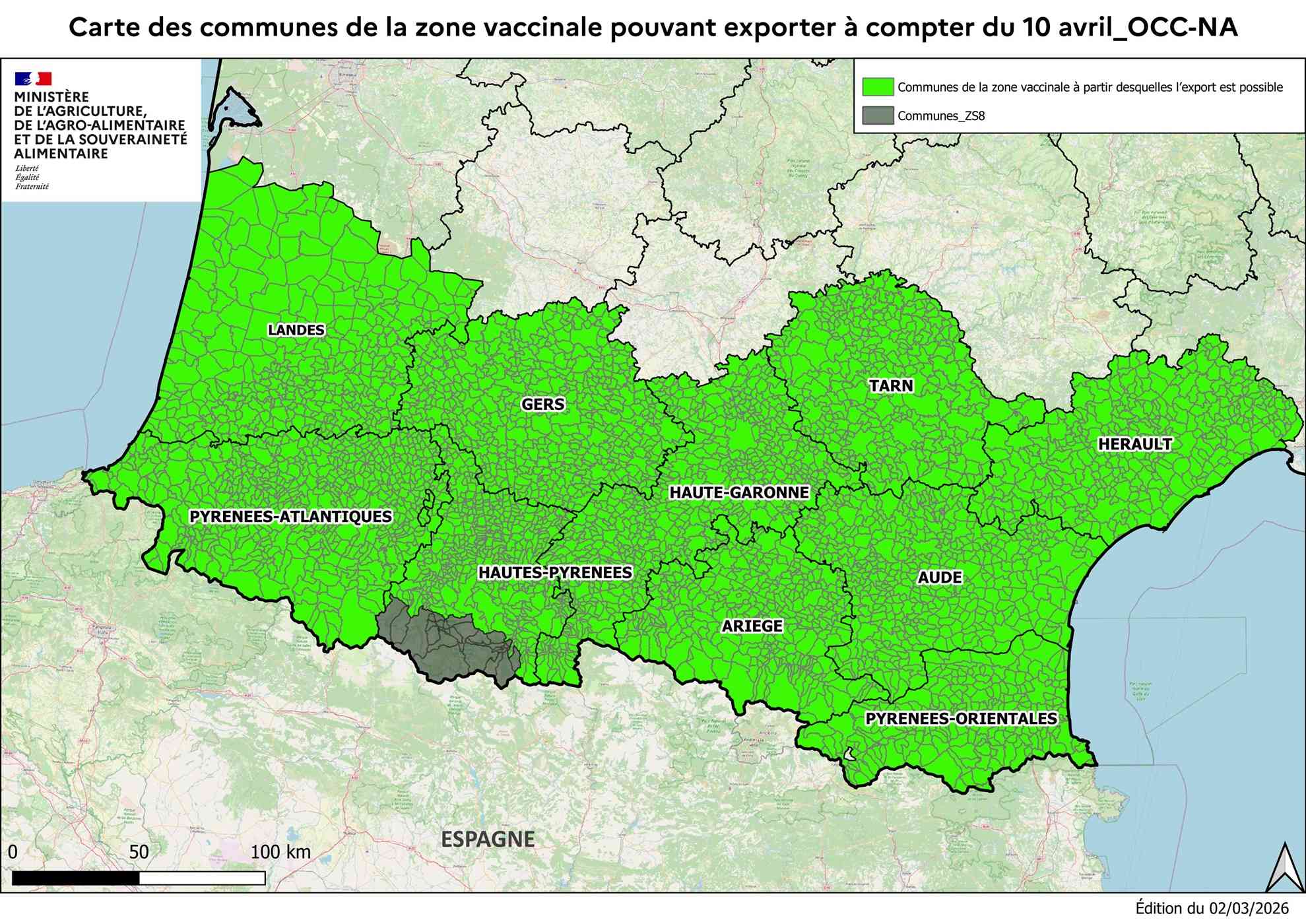 Carte des communes éligibles aux échanges au 10 avril (voir transcription)