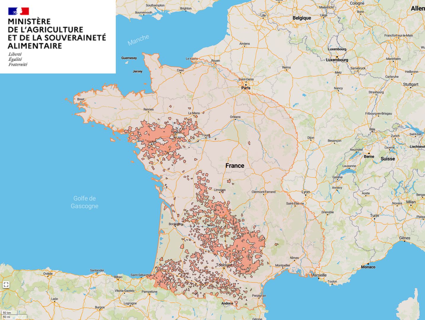 Maladie hémorragique épizootique : zone régulée au 2 avril 2026