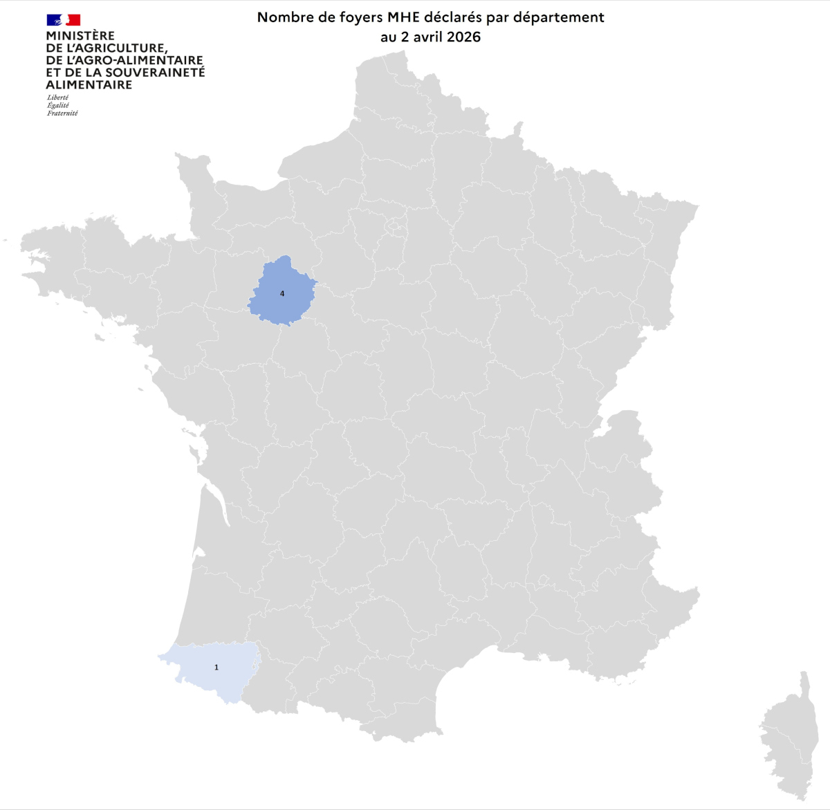 Nombre de foyers MHE déclarés par département au 2 avril 2026