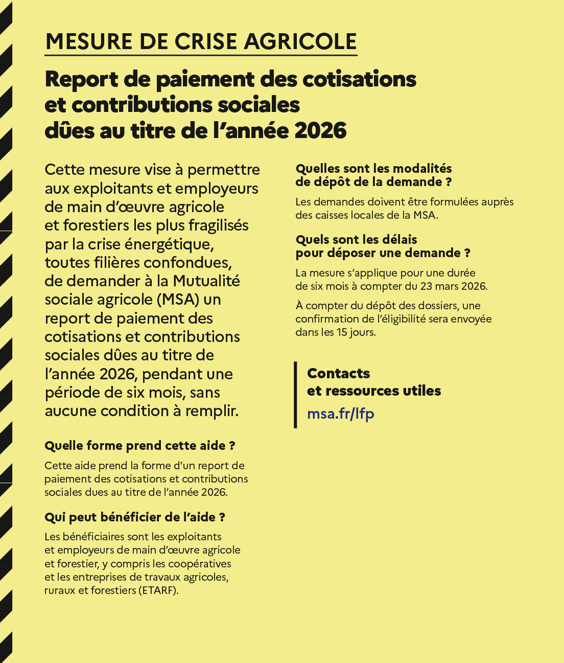 Report de paiement des cotisations et contributions sociales dûes au titre de l’année 2026