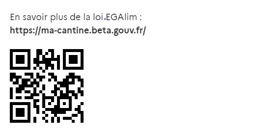 QRcode Restauration collective en savoir plus sur la loi egalim : http://ma-cantine.beta.gouv.fr
