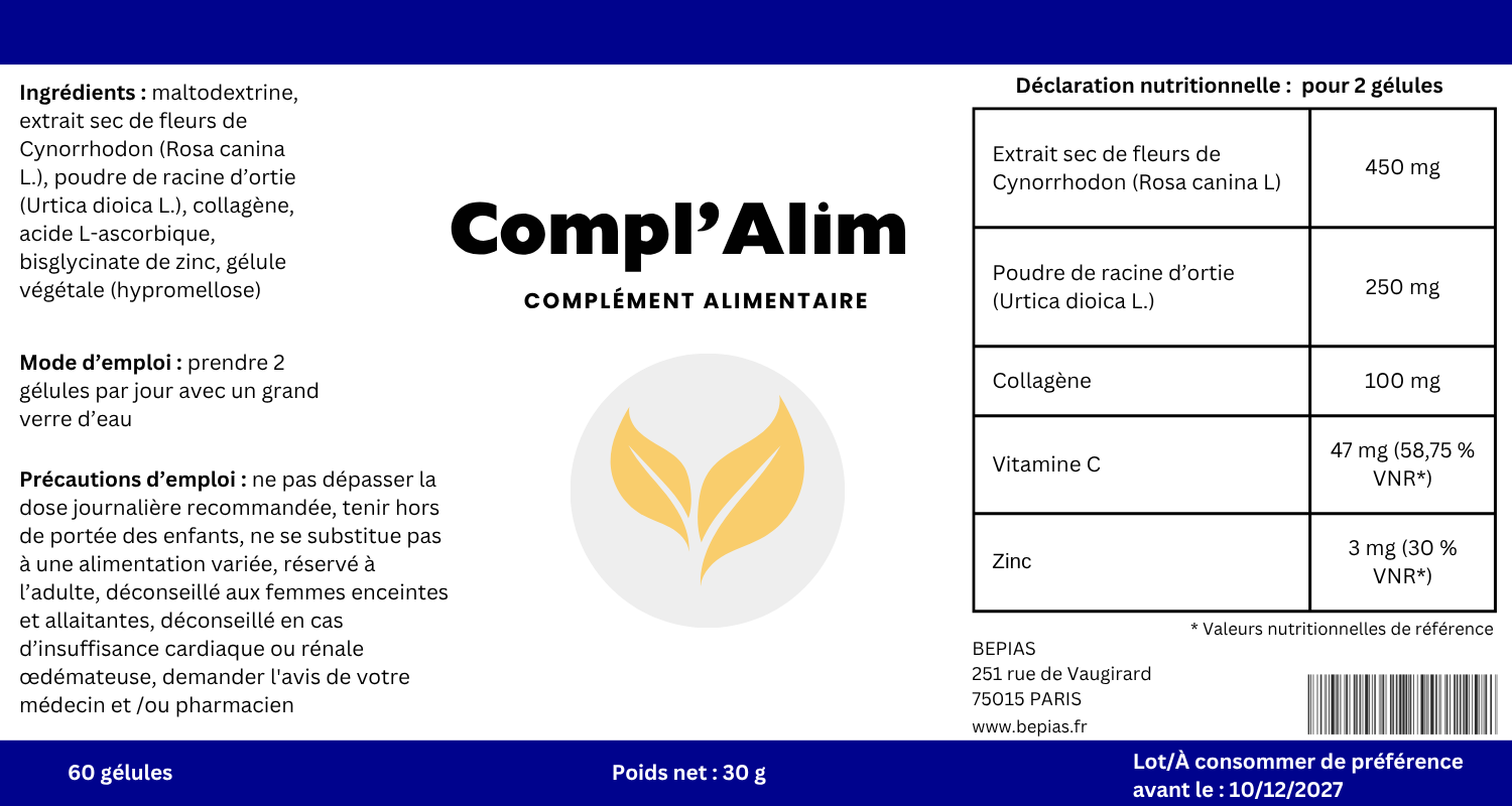 Exemple d’étiquetage de complément alimentaire
