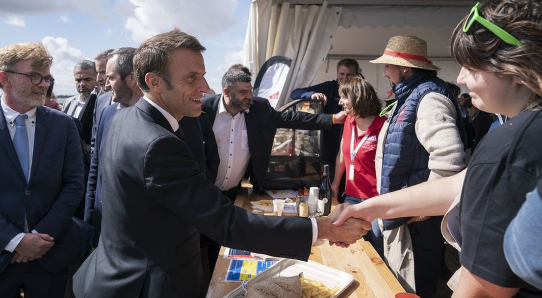 Emmanuel Macron et Marc Fesneau aux Terres de Jim 2022