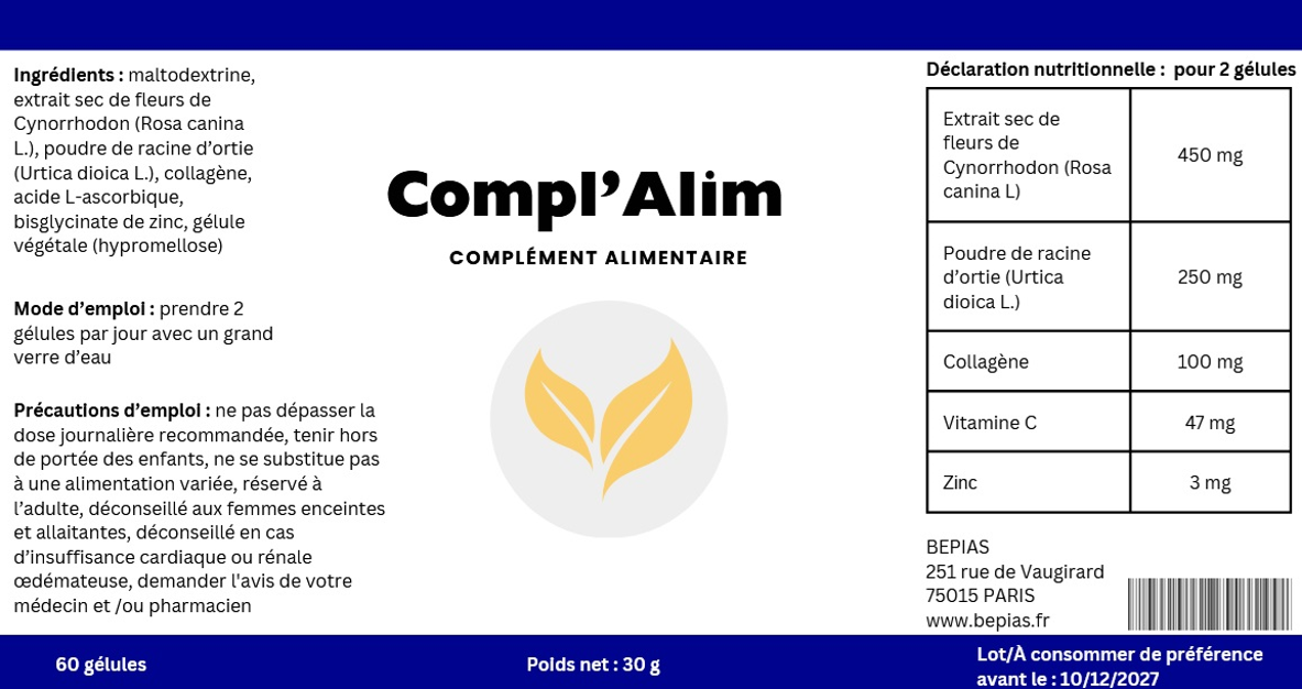 Exemple d’étiquetage de complément alimentaire