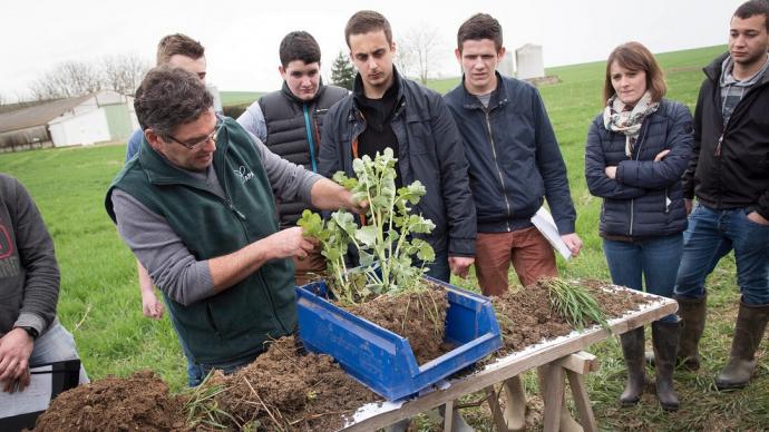TP sur la préservation des sols avec l'agriculteur Thierry Desvaux et une classe de BTSA