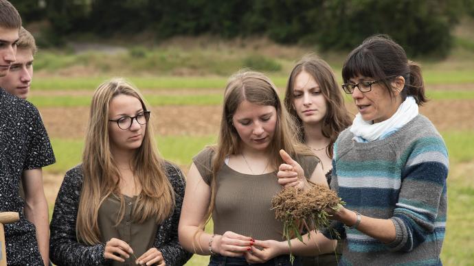 Des élèves de première STAV (sciences et technologies de l'agronomie et du vivant) suivent un cours sur la structure du sol