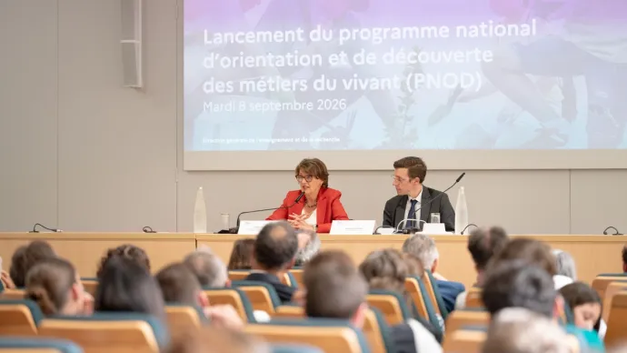 Annie Genevard lance le programme national d’orientation et de découverte des métiers du vivant (PNOD), le 8 septembre 2026, voir crédit photo