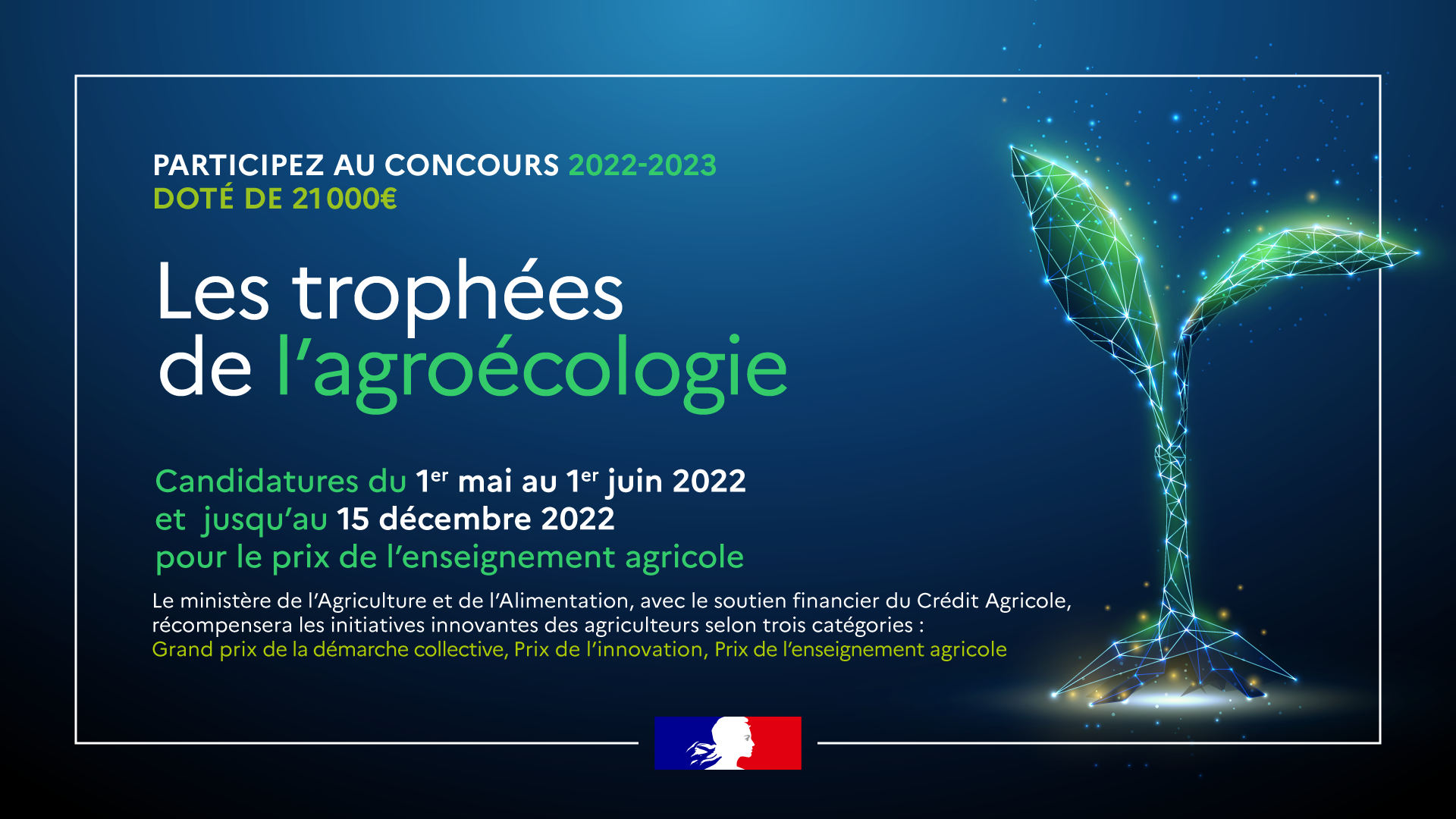 Bannière d'annonce du concours "Trophées de l'agroécologie 2022-2023"