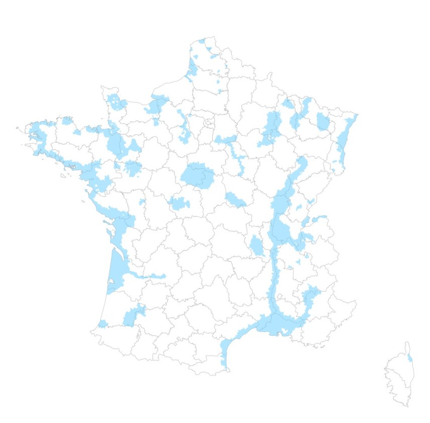Carte de la répartition de l'Influenza aviaire en France