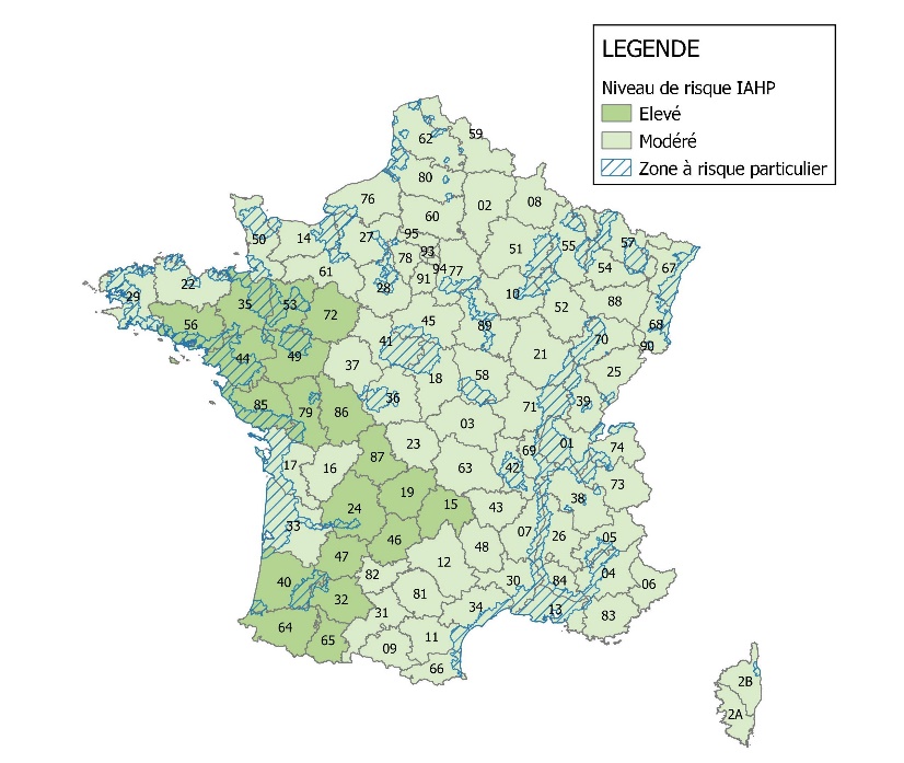 Carte de France indiquant les niveaux de risque différenciés et la localisation des zones dites à risque particulier